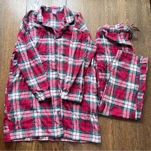 Hanna Andersson Women's Holiday Flannel Nightshirt & Pants Red Holiday Plaid L